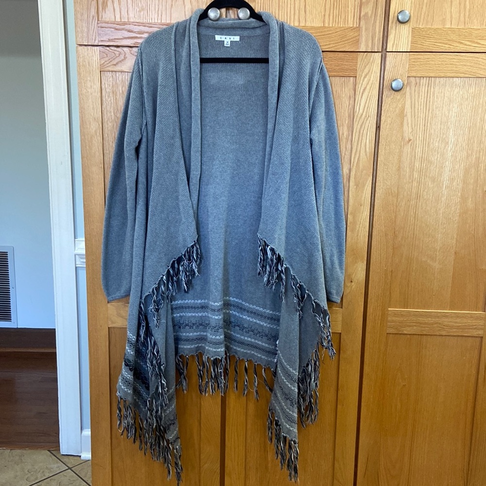 CAbi poncho sweater with fringe. Worn and loved. Suze M.